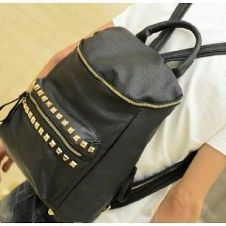 Unisex BLACK PU Pleather Studded Backpack School Bag Great For All 
