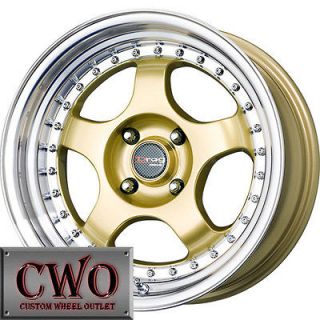 15 Gold Drag DR 46 Wheels Rims 4x100 4 Lug Civic Mini Miata G5 Cobalt 