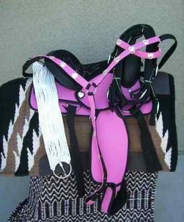 13 new pink synthetic youth saddle package saddle comes with bridle 