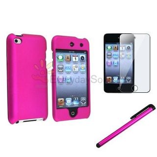 Hot Pink Hard Case Cover+Hot Pink Stylus+LCD For iPod Touch 4th Gen 4G 
