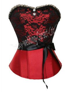 A28R size 2XL New Womens Boned BLACK Lace overlay RED Overbust Corset 