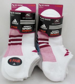 ADIDAS Women 12 Pair No Show Ankle Sport Socks White 2x6 Athletic Shoe 