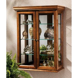 Solid Hardwood Framed Glass Doors Tuscan Wall Hang Curio Collectibles 