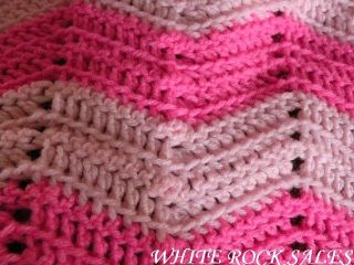 NEW HAND CROCHETED BABY BLANKET, Ripple Stitch, bright pink and light 