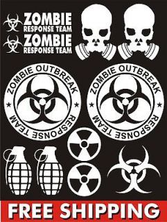 Zombie Outbreak Response Team vinyl decal set funny gasmask biohazard 