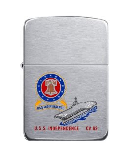 ZIPPO USS INDEPENDENCE CV 62 FOUR BARRELL HINGE MINT IN BOX.