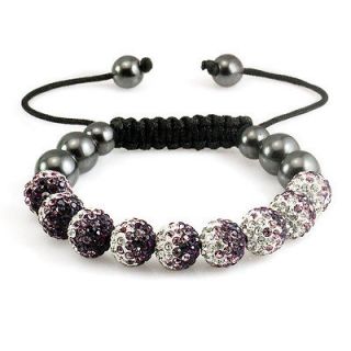 Hot Purple White Gradient Shamballa bracelets Crystal 10 MM*9 Beads 