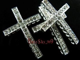 10pcs Crystal Rhinestones Curved Charm Cross Connectors Finding 