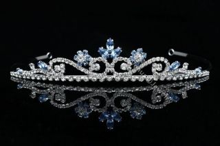 Blue Aquamarine Bridal Wedding Prom Rhinestone Crystal Flower Crown 