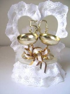 340 Used 50th Anniversary Cake Topper Cup, Gold, Lace 7 ½” tall 