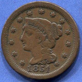 1851/81 Braided Hair Large Cent Very Fine / XF 51 over 81 #1159