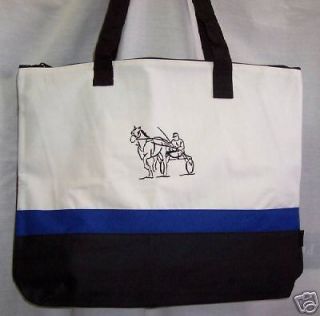 harness racing horse black blue tote bag sulky new time