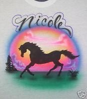 AIRBRUSHED HORSE T SHIRT NEW GIRLS PERSONALIZED ADULT S,M,L,XL