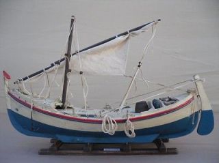 vintage 18 wooden model fishing boat on stand time left
