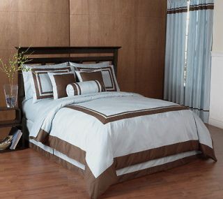 6p queen blue brown bedding hotel duvet comforter cover time
