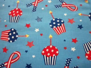PATRIOTIC CUP CAKES FABRIC STARS STRIPES RED WHITE AND BLUE BTFQ
