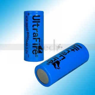Lot 2 Pcs New UltraFire ICR26650 6000mAh 3.2V Lithium Battery Blue