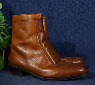 Vintage 70s HANOVER Chestnut Side Zip Ankle Beatle Boots Sz 9.5 EEE/E