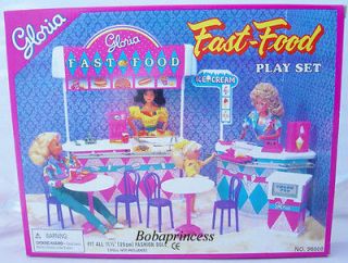NEW GLORIA Dollhouse FURNITURE FAST FOOD STAND Playset FOR BARBIE