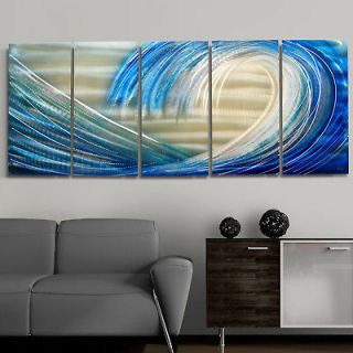 Modern Abstract Hand Painted Blue/Silver Metal Wall Art Decor By Jon 