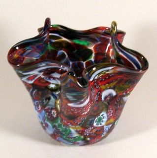 Vintage Italy Murano Art Glass Millefiori Handkerchief Vase