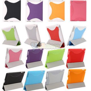 15 Colors Front Smart Cover + Back Leather Case for Apple New iPad3 
