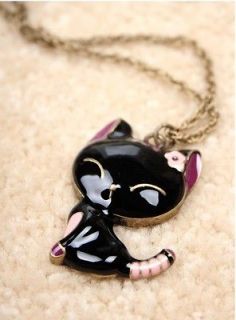 1X Fashion Cute black cat animal pendant Sweater Necklace Chain MY24
