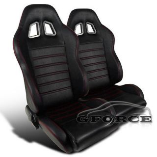 BLACK SPEED RACING SEATS RED STRIPS STYLE STITCHING PVC LEATHER PAIR 