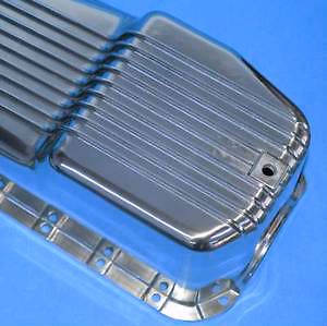 SBC Polished Aluminum Finned Oil Pan SB Chevy Small Block 80 85 2pc 