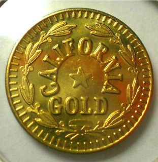 1852 california gold $ 1 one dollar coin fractional token