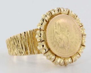 Vintage Estate Mexican Coin Dos Pesos 14k Gold Cocktail Ring Statement 