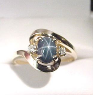 genuine blue star sapphire diamonds 14k gold ring time left