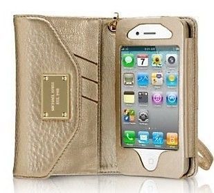 NEW Michael Kors Iphone 4 Wristlet Clutch Wallet Case Metallic Leather 