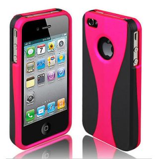 Black Pink 3 Piece Hard Snap On Case Cover For Apple iPhone 4S 4G 4 AT 