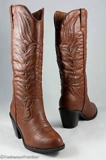 Women Fashion Cowboy Boots With Embroidered Floral Pattern & Metal 
