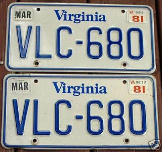 vintage pair 1981 virginia car license plates va tags time