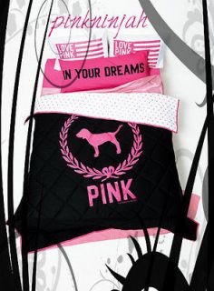 NIP Victoria Secret Pink Reversible Comforter Full Queen Black Crest 
