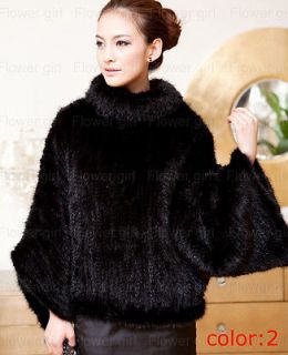 100% Real Genuine Knit Mink Fur Coat Jacket Outwear Women 2Colors 