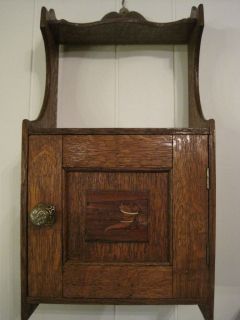 Vintage English Oak Wall Hanging Cabinet Display Inlay Quality Old 