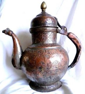 ANTIQUE 19th C ISLAMIC PERSIAN QAJAR ART HAND MADE COPPER TEA / COFFEE 