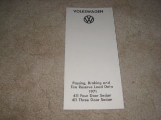 1971 Volkswagen 411 Braking Passing Tires sales brochure dealer 