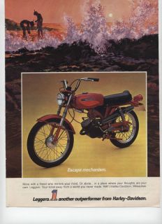 1972 AMF Harley Davidson Leggero Motorcycle Escape Mechanism Ad