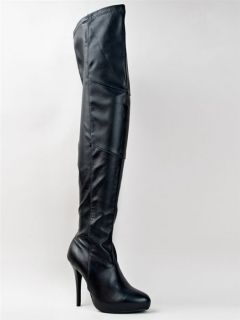 NEW QUPID Women faux Leather Over the Knee Thigh High Heel Boot Black 