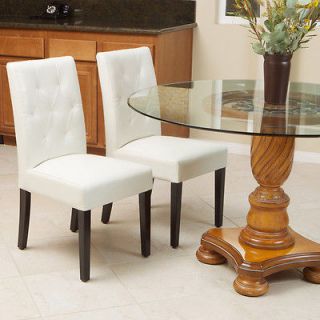 Set of 6 Elegant Ivory White Leather Dining Room Chairs With Tufted 