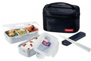 BLACK NEW Bento Lunch Box Set w/2 containers + Chopstics + Insulated 