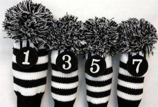 Set Vintage Pom Pom Retro Head Covers Knit Sock Black Golf 