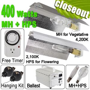 400W HPS MH Grow Light Lamp Kit w XL Reflector Ballast