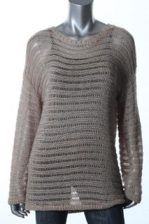 525 America New Tan Linen Long Sleeves Scoop Neck Tunic Sweater Dress 
