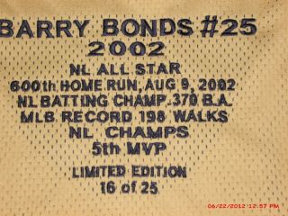 This is a 2002 Barry Bonds National League Jersey