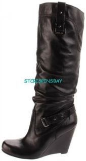 Guess Mabele Black Leather Tall Boots 9 5 New Retail $199 Knee High 